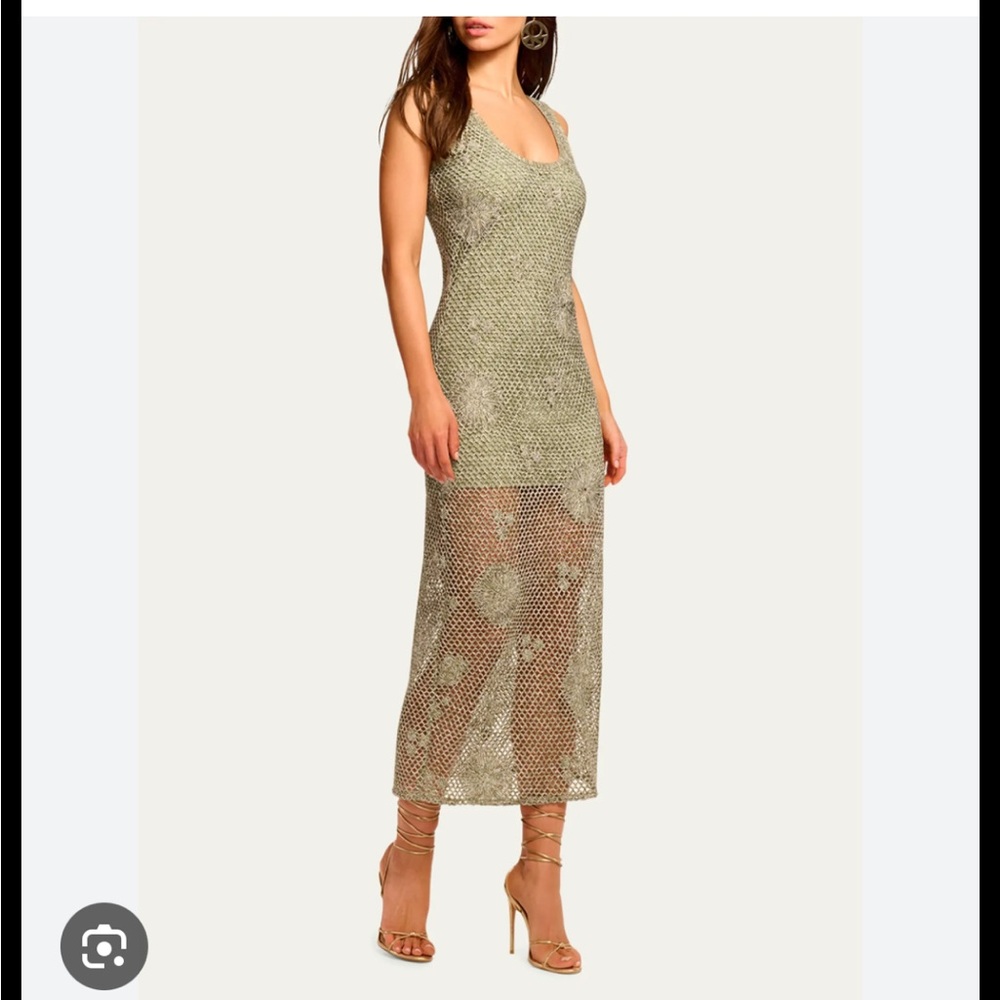 Ramy Brook Gold Mesh Midi Dress